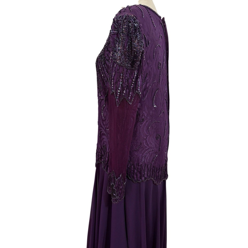 Vtg Scala Evening Gown Purple Beaded Event Dress Sz L/XL Gala Mother Of Bride - Picture 5 of 11